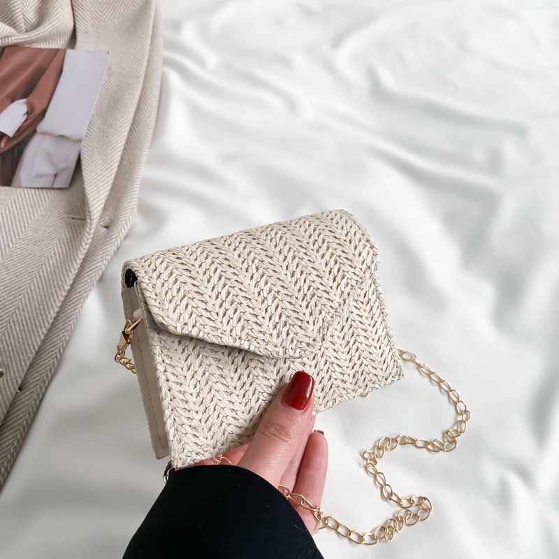 Túi Xách Đeo Vai Đan Cói Hình Vuông Cỡ Nhỏ Phối Dây Đeo Sợi Xích Thời Trang Mùa Xuân Dành Cho Nữ 2