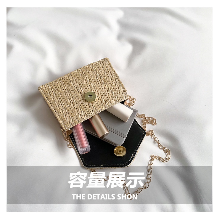 Túi Xách Đeo Vai Đan Cói Hình Vuông Cỡ Nhỏ Phối Dây Đeo Sợi Xích Thời Trang Mùa Xuân Dành Cho Nữ 2
