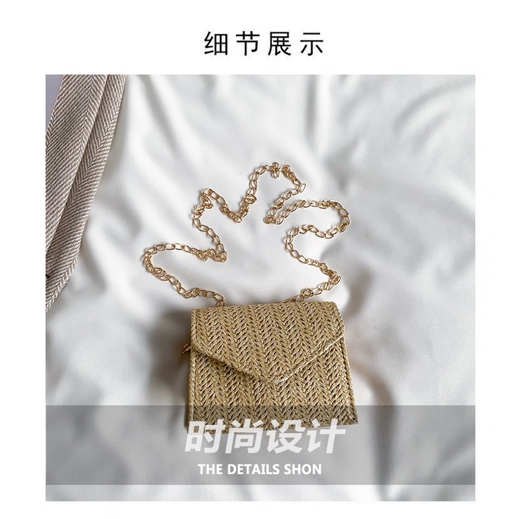 Túi Xách Đeo Vai Đan Cói Hình Vuông Cỡ Nhỏ Phối Dây Đeo Sợi Xích Thời Trang Mùa Xuân Dành Cho Nữ 2