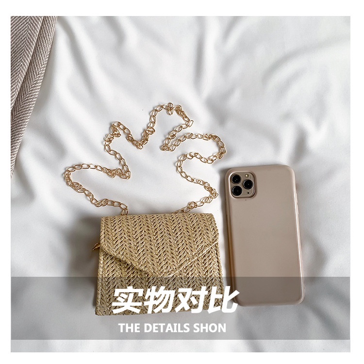 Túi Xách Đeo Vai Đan Cói Hình Vuông Cỡ Nhỏ Phối Dây Đeo Sợi Xích Thời Trang Mùa Xuân Dành Cho Nữ 2