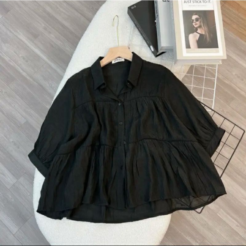 Áo Babydoll Bèo Nhún Chất Liệu Voan Tơ Mỏng Mát Ngắn Tay