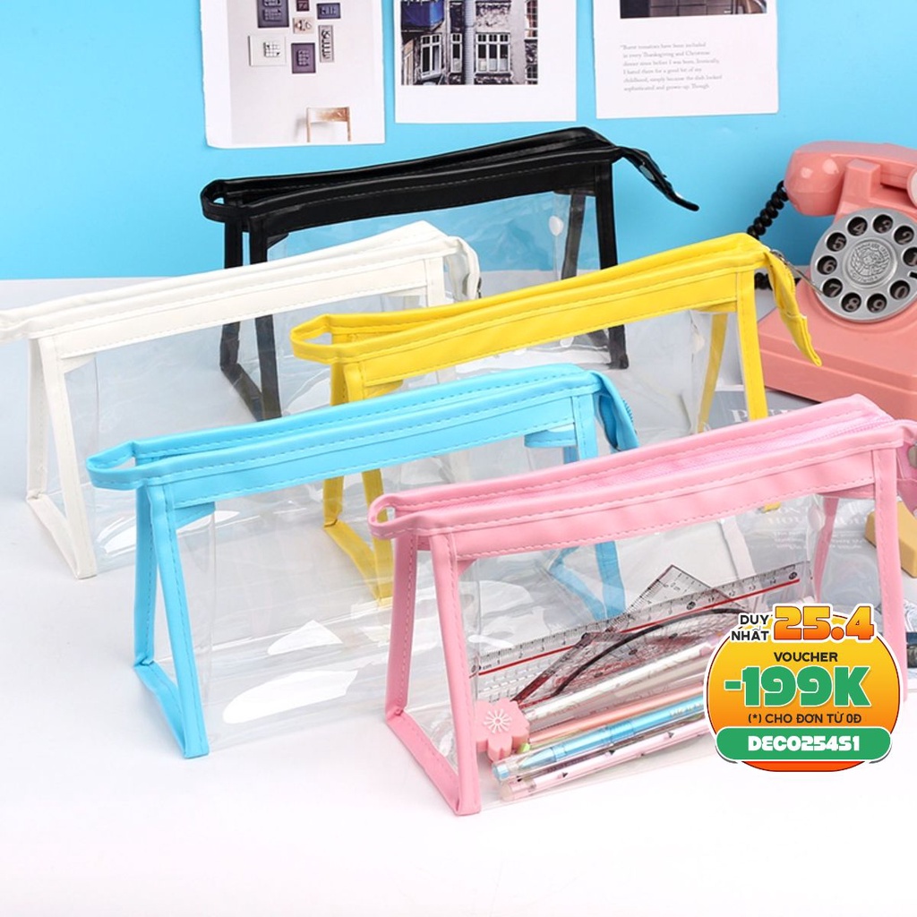 Hộp bút DecorMe túi bút trong suốt bản to hộp đựng bút bóp viết in hình dễ thương đựng bút văn phòng phẩm, mỹ phẩm