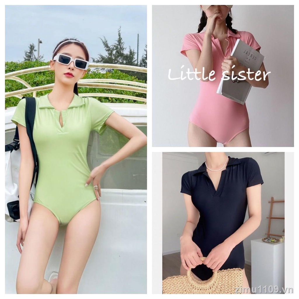 Áo tắm liên kết【3 tùy chọn màu】(Mã S-XL) Đồ bơi Bộ đồ bơi Bong bóng nữ Hot Spring Niche Polo Design Design Design Tính khí giải trí ngắn tay