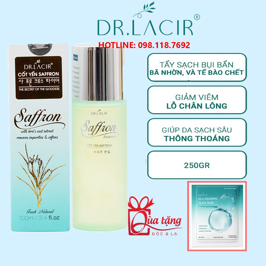 (MẪU MỚI) Toner Cốt Yến Safron saffron Drlacir dr lacir 100ml,Hỗ trợ cân bằng độ ẩm da,Giúp co nhỏ lỗ chân lông,sạch sâu
