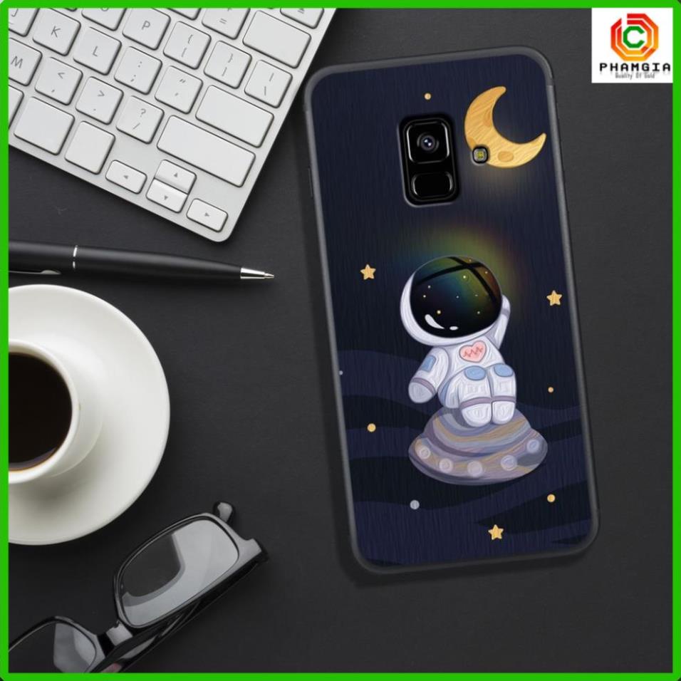 Ốp Samsung A6 2018/ A6 Plus/ J8 2018/ A8 2018/ J6 Plus 2018/ A8 Plus mặt lưng ép kính cường lực dẻo in hình phi hành gia