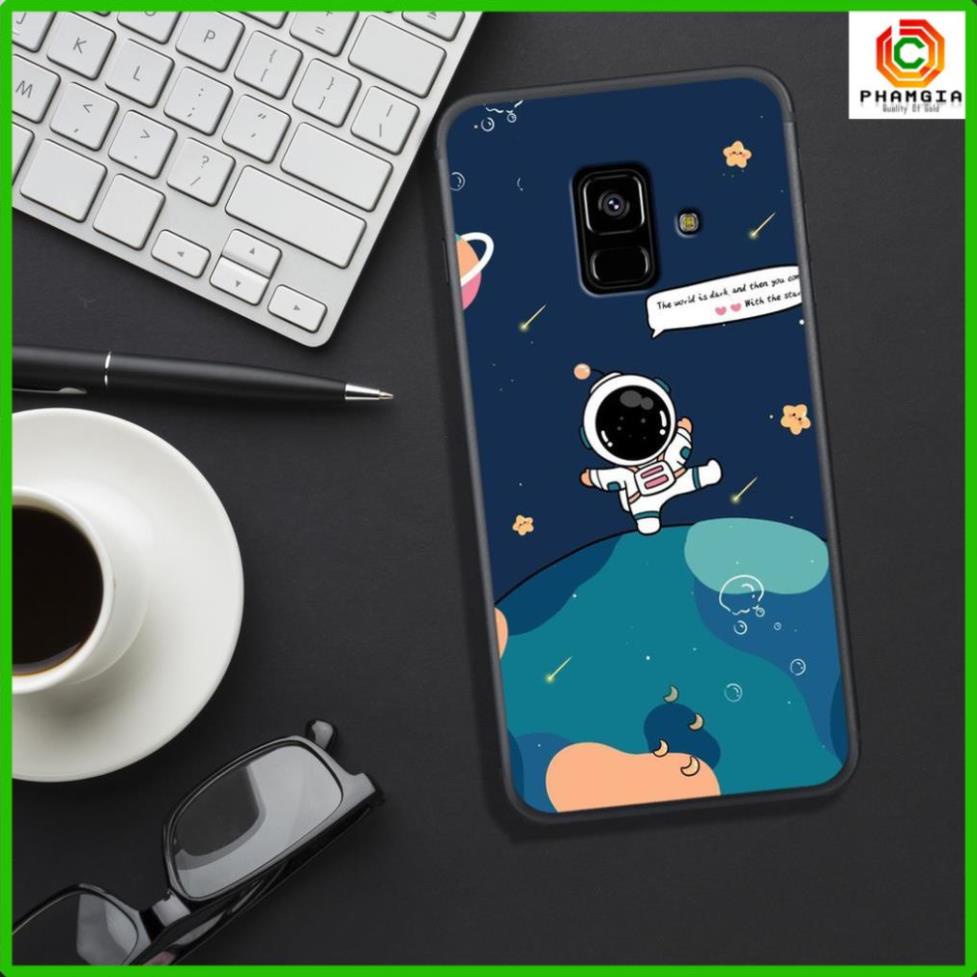 Ốp Samsung A6 2018/ A6 Plus/ J8 2018/ A8 2018/ J6 Plus 2018/ A8 Plus mặt lưng ép kính cường lực dẻo in hình phi hành gia