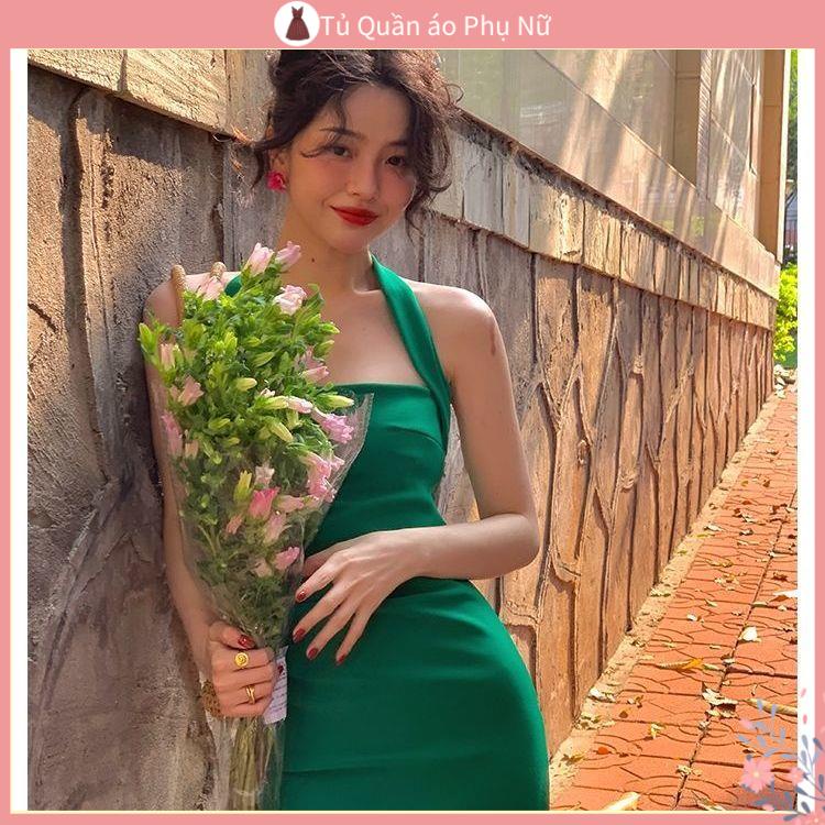 O S Mi N L A M Qu C Quy N Đầm Hai Dây Ôm Eo Xẻ Tà Màu Trơn Kiểu Pháp Cổ Điển Mùa Hè