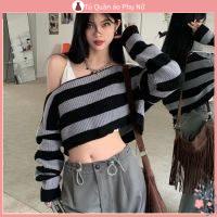 O S Mi N L A M Qu C Quy N Áo Dệt Kim Trễ Vai Dáng Rộng Ngắn Kẻ Sọc Đa Năng Thời Trang Xuân Thu Hàn Quốc Mới Cho Nữ