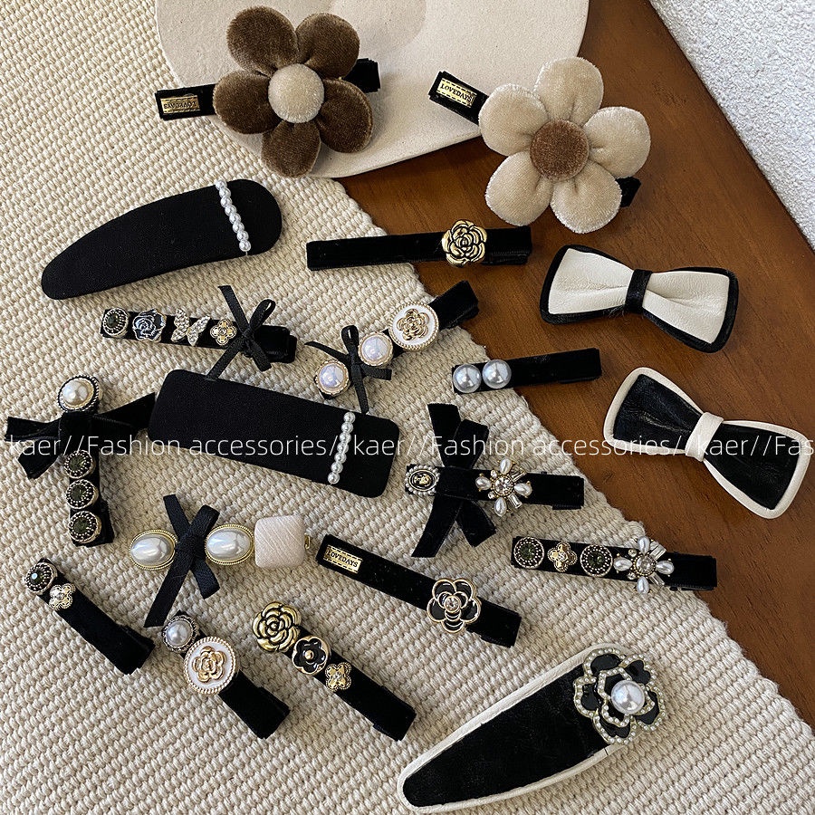 Xiao Xiangfeng Bộ Kẹp Tóc Nơ Nhỏ Bằng Nhung Đen Đính Ngọc Trai Tinh Tế Chất Lượng Cao Có Hương Thơm Cao Cấp