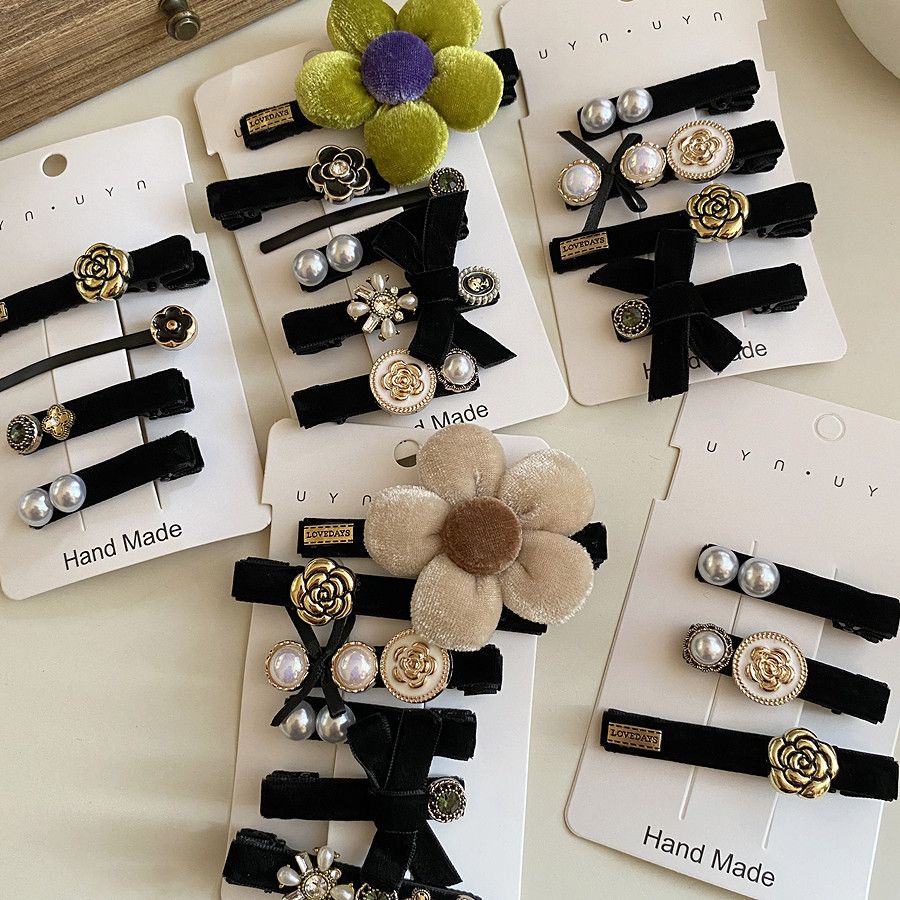 Xiao Xiangfeng Bộ Kẹp Tóc Nơ Nhỏ Bằng Nhung Đen Đính Ngọc Trai Tinh Tế Chất Lượng Cao Có Hương Thơm Cao Cấp