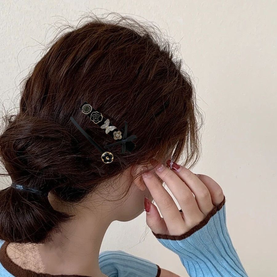 Xiao Xiangfeng Bộ Kẹp Tóc Nơ Nhỏ Bằng Nhung Đen Đính Ngọc Trai Tinh Tế Chất Lượng Cao Có Hương Thơm Cao Cấp