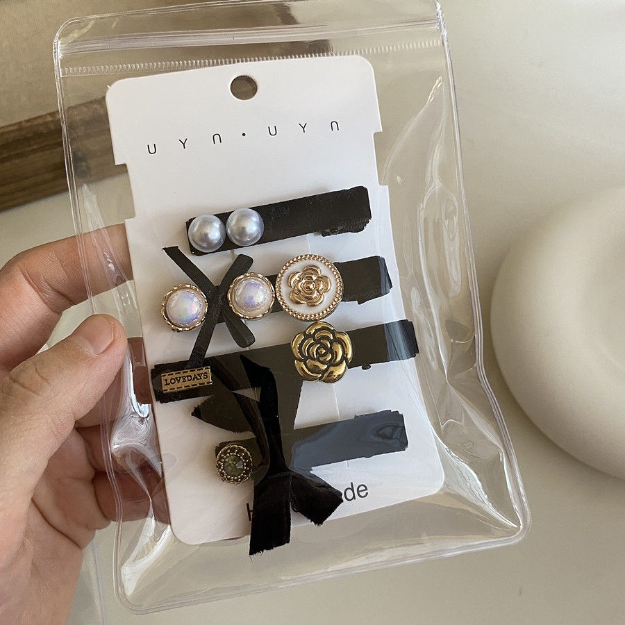 Xiao Xiangfeng Bộ Kẹp Tóc Nơ Nhỏ Bằng Nhung Đen Đính Ngọc Trai Tinh Tế Chất Lượng Cao Có Hương Thơm Cao Cấp