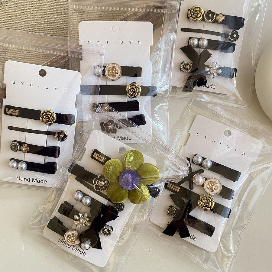 Xiao Xiangfeng Bộ Kẹp Tóc Nơ Nhỏ Bằng Nhung Đen Đính Ngọc Trai Tinh Tế Chất Lượng Cao Có Hương Thơm Cao Cấp