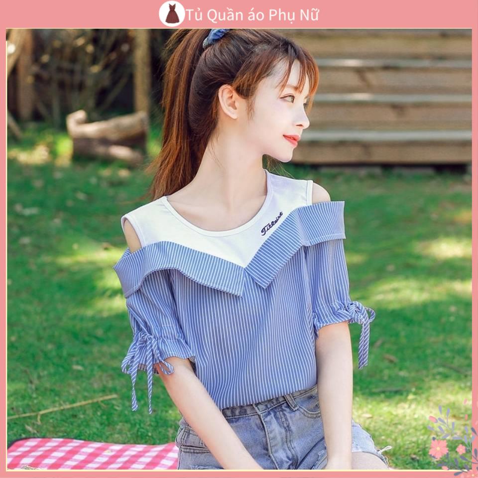 O S Mi N L A M Qu C Quy N Áo Thun Chiffon Ngắn Tay Họa Tiết Kẻ Sọc Mỏng Mùa Hè Hàn Quốc Tươi Mới Cho Nữ