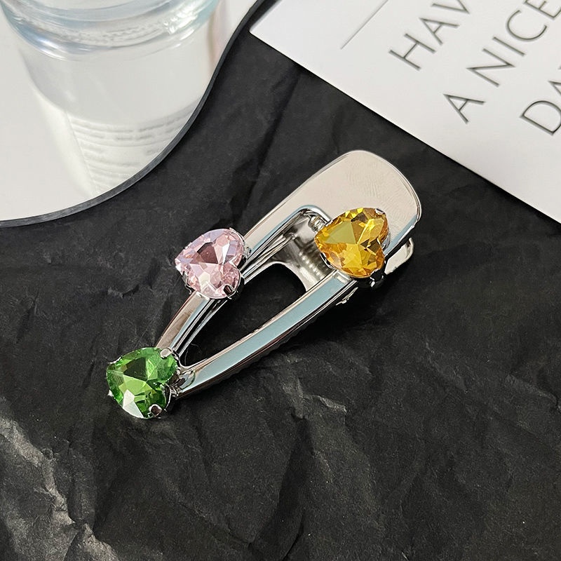 Xiao Xiangfeng Kẹp Tóc Nơ Cỡ Vừa Đính Đá Zircon Nhiều Màu Sắc Bất Đối Xứng Hình Trái Tim Công Nghiệp Nặng