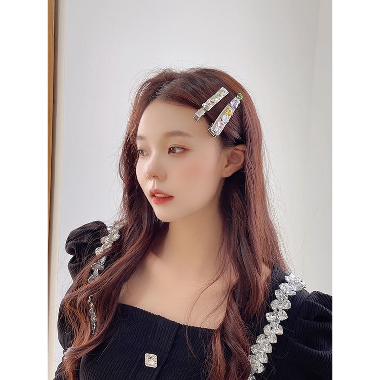 Xiao Xiangfeng Kẹp Tóc Nơ Cỡ Vừa Đính Đá Zircon Nhiều Màu Sắc Bất Đối Xứng Hình Trái Tim Công Nghiệp Nặng