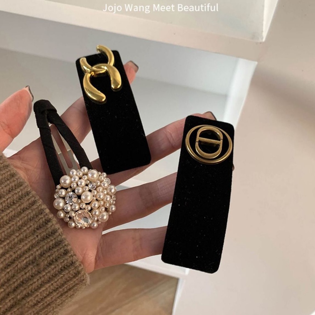 Xiao Xiangfeng Kẹp Tóc Đính Ngọc Trai Đen Nhỏ Nhắn Phong Cách Dành Cho Nữ