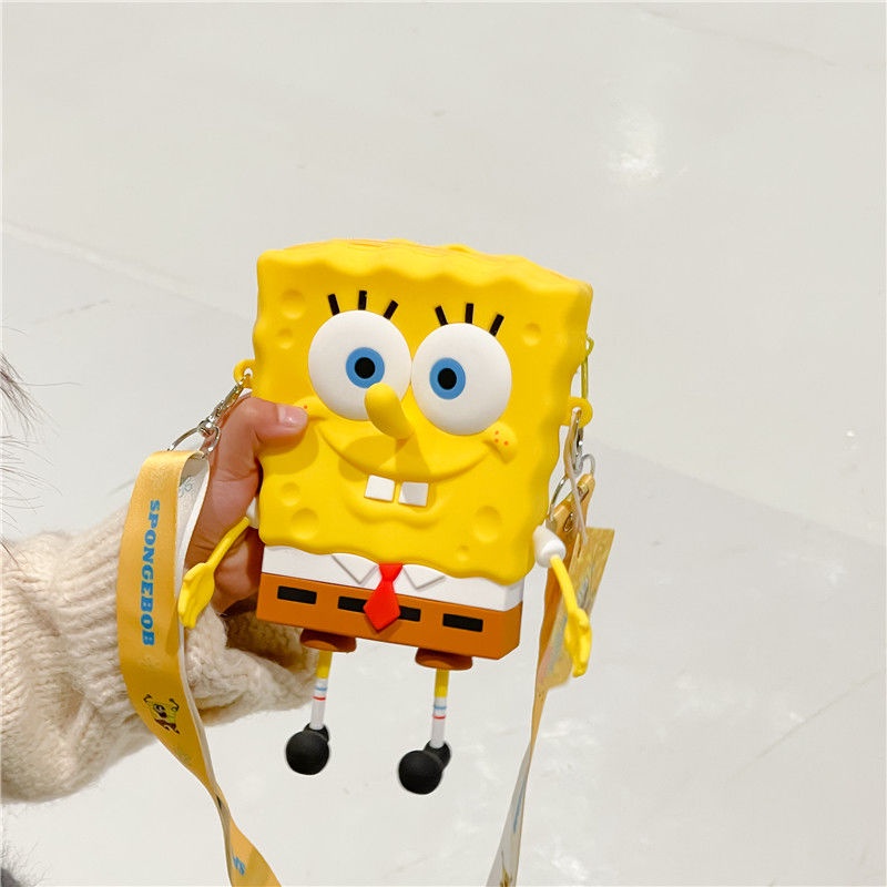 Túi Đeo Vai Đựng Tiền Xu Bằng Silicon Hình SpongeBob Dễ Thương Cho Nam Và Nữ