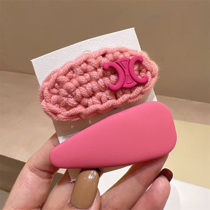 Xiao Xiangfeng Kẹp Tóc Bằng Da PU Hình Tam Giác Phối Lưới Màu Hồng Ngọt Ngào Phong Cách Hàn Quốc Cho Nữ