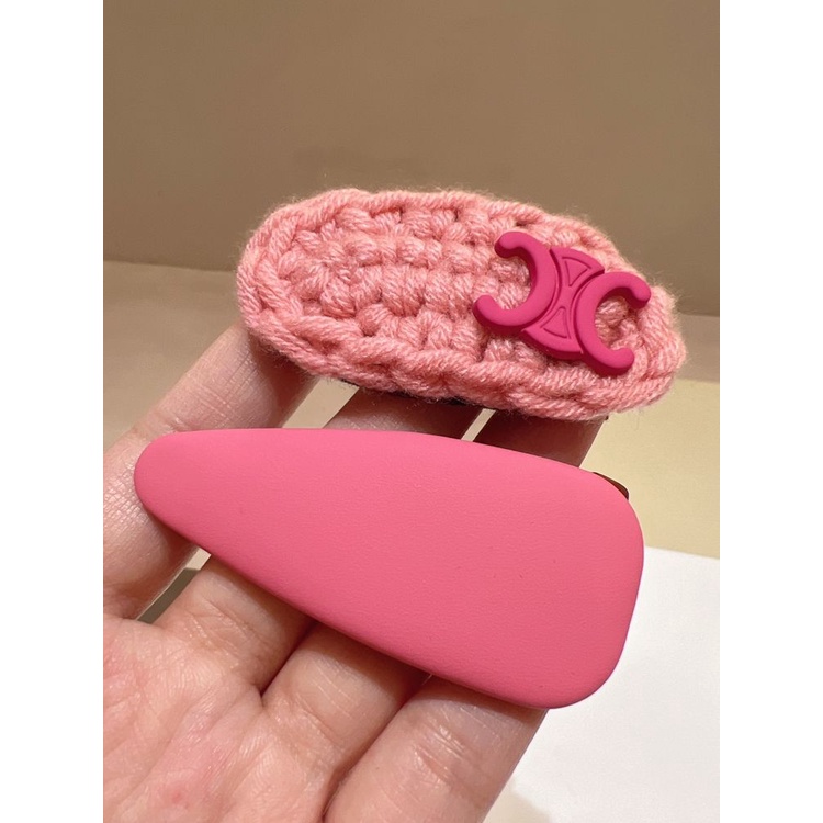 Xiao Xiangfeng Kẹp Tóc Bằng Da PU Hình Tam Giác Phối Lưới Màu Hồng Ngọt Ngào Phong Cách Hàn Quốc Cho Nữ