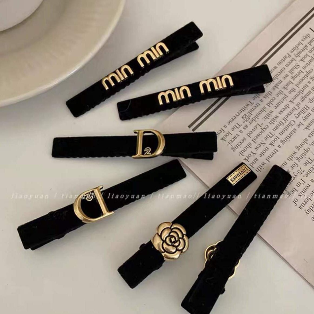 Kẹp Tóc 2 Mặt Màu Vàng Đen Phong Cách Retro Cho Nữ