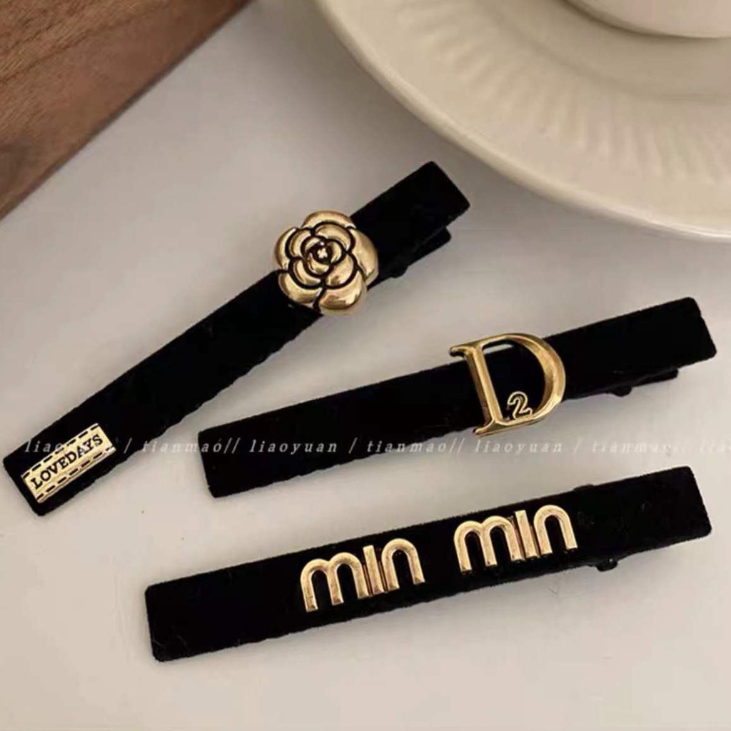 Kẹp Tóc 2 Mặt Màu Vàng Đen Phong Cách Retro Cho Nữ