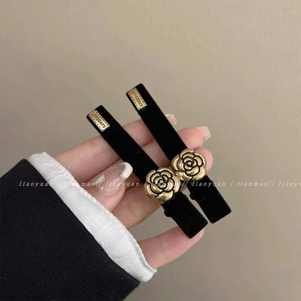 Kẹp Tóc 2 Mặt Màu Vàng Đen Phong Cách Retro Cho Nữ