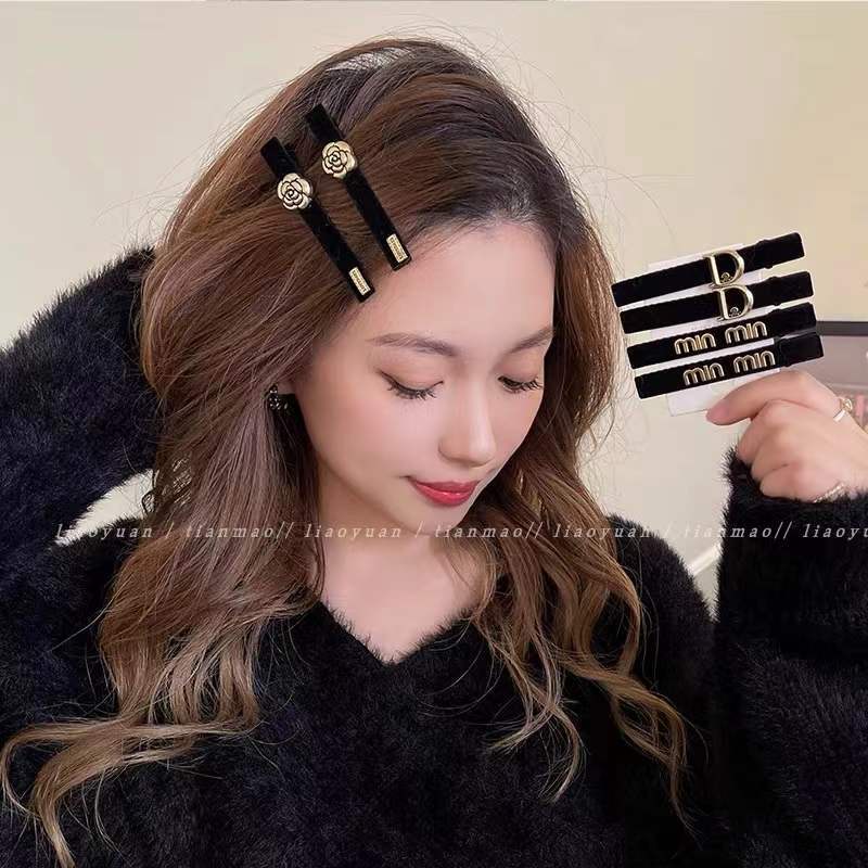 Kẹp Tóc 2 Mặt Màu Vàng Đen Phong Cách Retro Cho Nữ