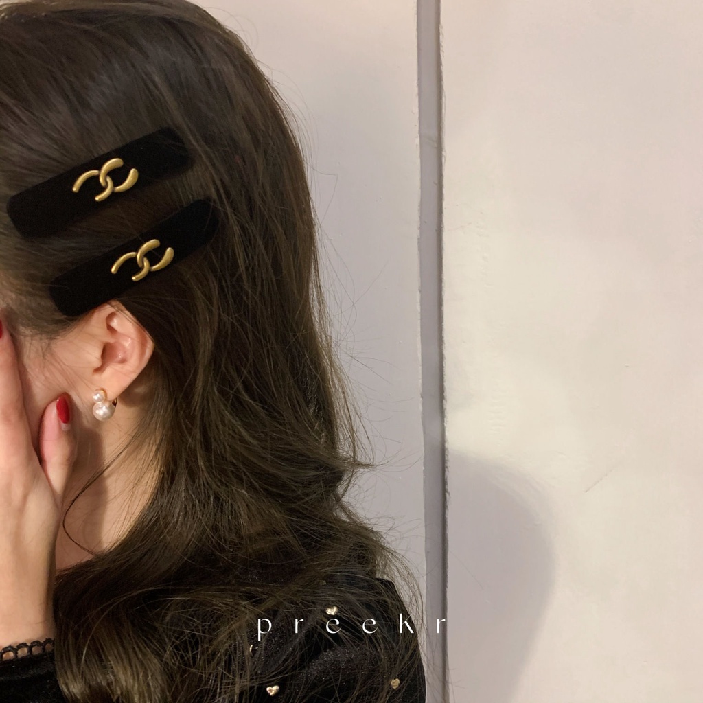 Xiao Xiangfeng Kẹp Tóc Hai Bên Cỡ Nhỏ Màu Vàng Đen Phong Cách Hàn Quốc