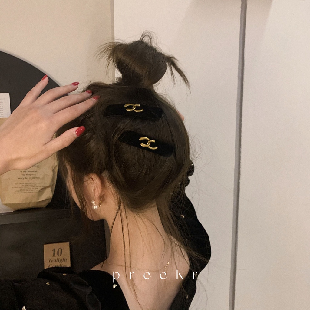 Xiao Xiangfeng Kẹp Tóc Hai Bên Cỡ Nhỏ Màu Vàng Đen Phong Cách Hàn Quốc