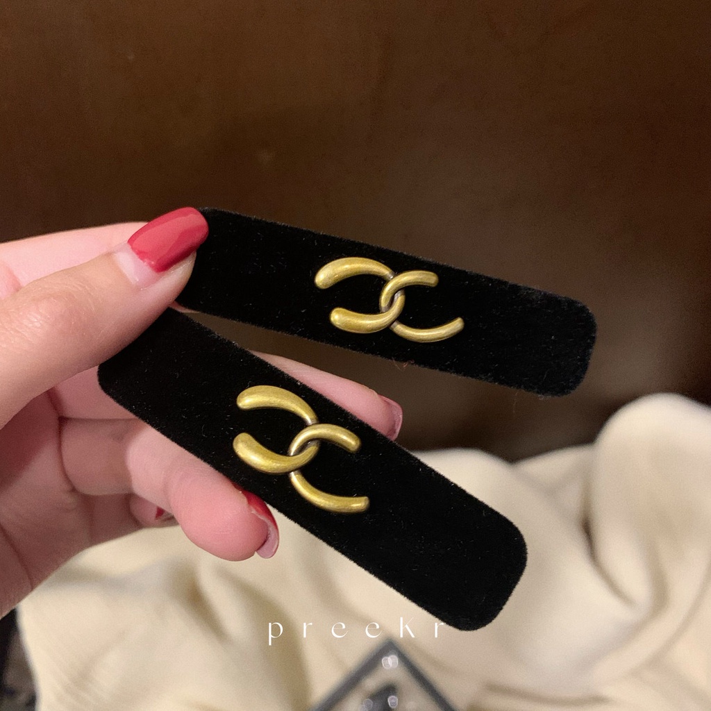 Xiao Xiangfeng Kẹp Tóc Hai Bên Cỡ Nhỏ Màu Vàng Đen Phong Cách Hàn Quốc