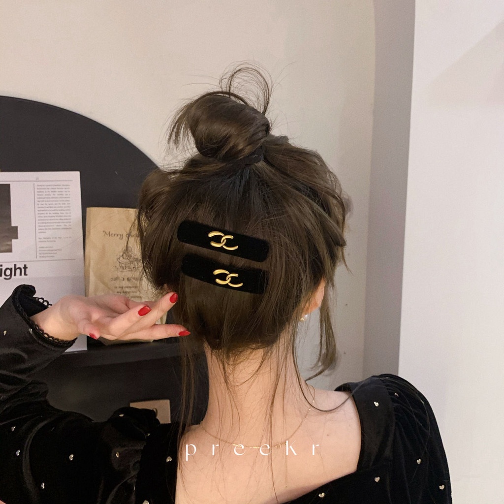 Xiao Xiangfeng Kẹp Tóc Hai Bên Cỡ Nhỏ Màu Vàng Đen Phong Cách Hàn Quốc