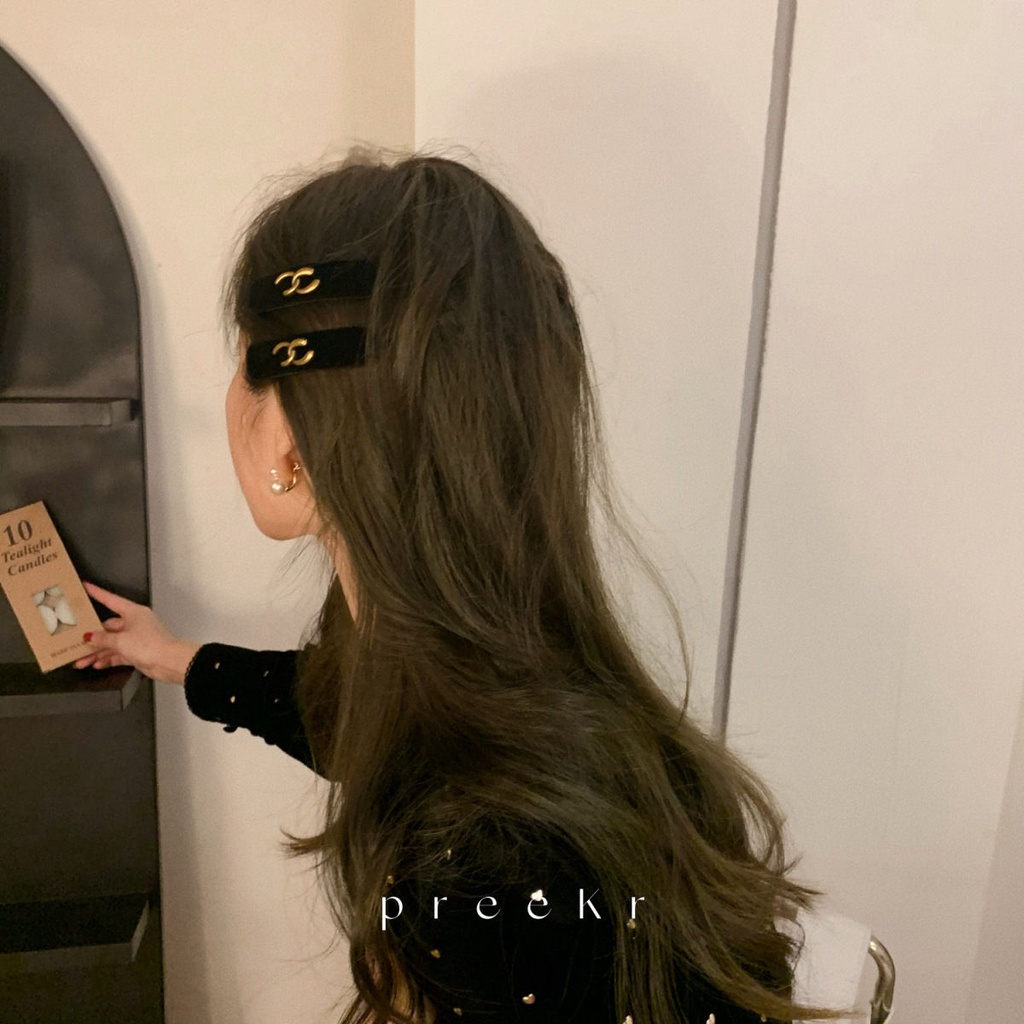 Xiao Xiangfeng Kẹp Tóc Hai Bên Cỡ Nhỏ Màu Vàng Đen Phong Cách Hàn Quốc