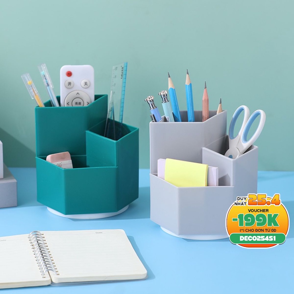 Kệ bút xoay DecorMe kệ bút để bàn xoay 360 độ hộp đựng bút 2 tầng nhiều màu tiện dụng Muji văn phòng phẩm