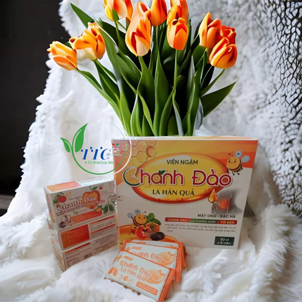 Viên ngậm ho thảo dược chanh đào la hán quả giúp giảm ho ngứa rát cổ họng hộp 24 viên