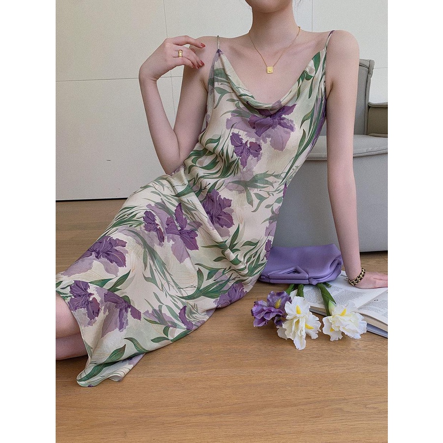 Gouliu Guoliuffrench feminine Đầm Hai Dây Dáng Xòe In Họa Tiết Phong Cách Mới Mùa Thu 2022