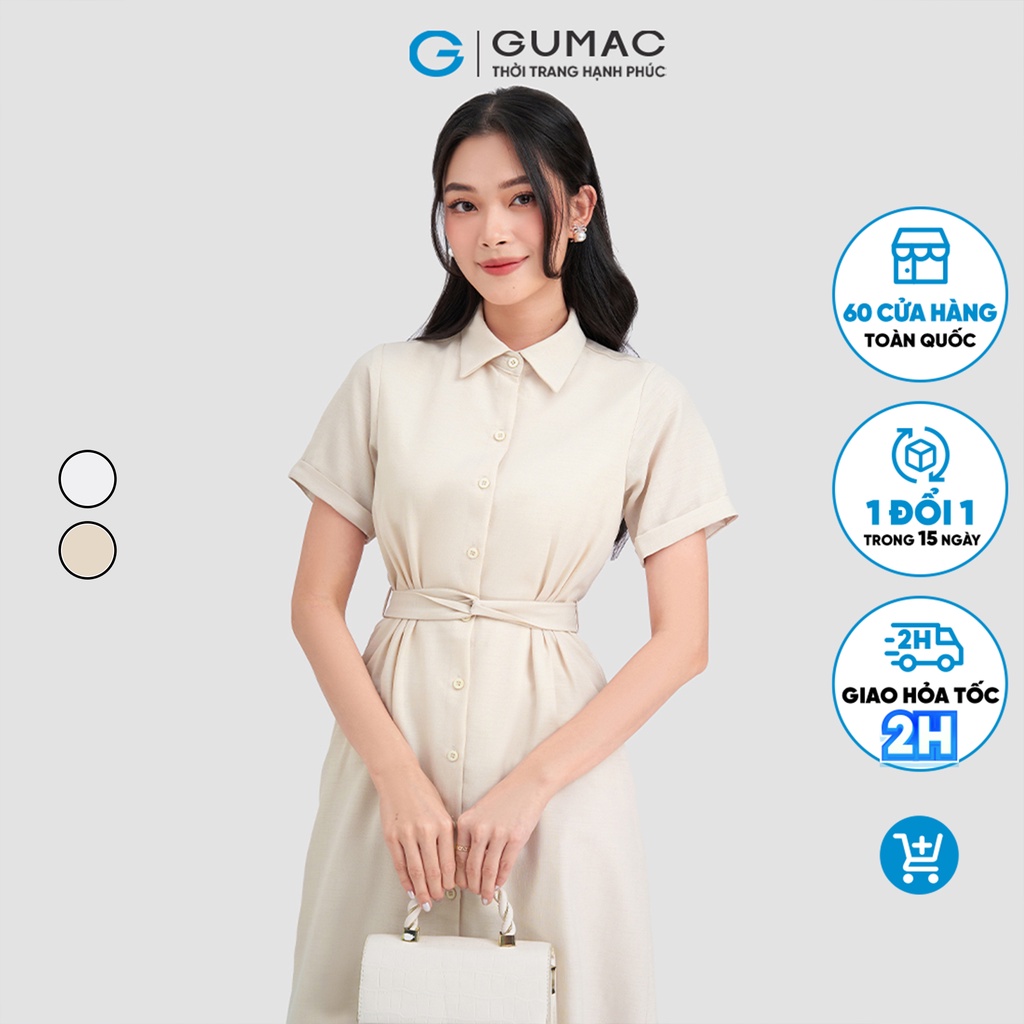 Đầm sơ mi thắt eo thời trang GUMAC DD03046