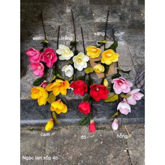 Hoa giả decor Hoa mộc lan 4 bông trang trí cao 100cm