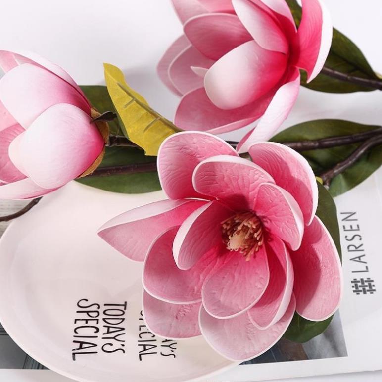 Hoa giả decor Hoa mộc lan 4 bông trang trí cao 100cm