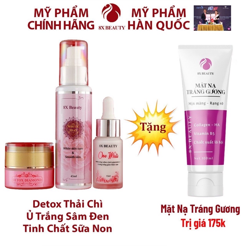 Mặt nạ dưỡng da thải chì độc tố cho da mặt 8x Beauty collagen Detox Diamond 30ml, White 3 Day 80ml,One White 15ml.