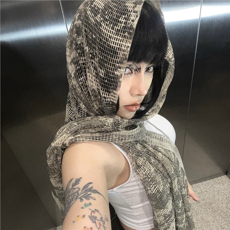 Khăn Choàng Cổ Họa Tiết Rằn Ri Phong Cách Punk Hip Hop Đường Phố Thời Trang