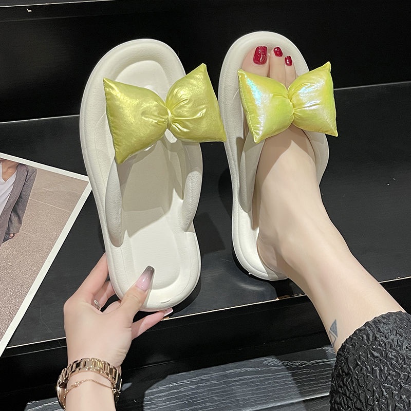 Dép Xỏ Ngón Đế Bằng Chống Trượt Đính Nơ Thời Trang Xuân Hè Thoải Mái