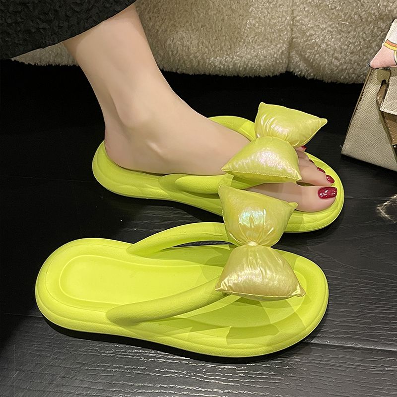 Dép Xỏ Ngón Đế Bằng Chống Trượt Đính Nơ Thời Trang Xuân Hè Thoải Mái