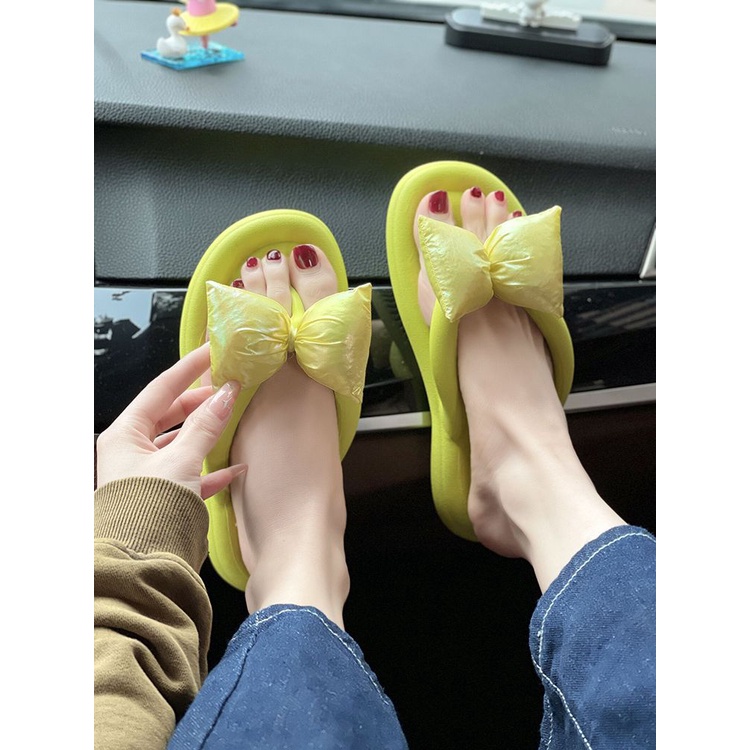 Dép Xỏ Ngón Đế Bằng Chống Trượt Đính Nơ Thời Trang Xuân Hè Thoải Mái