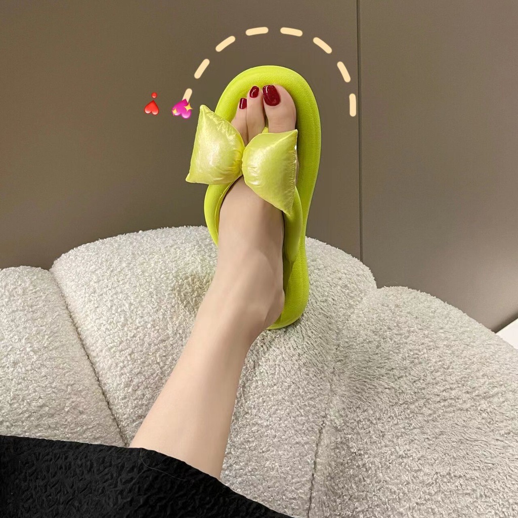 Dép Xỏ Ngón Đế Bằng Chống Trượt Đính Nơ Thời Trang Xuân Hè Thoải Mái