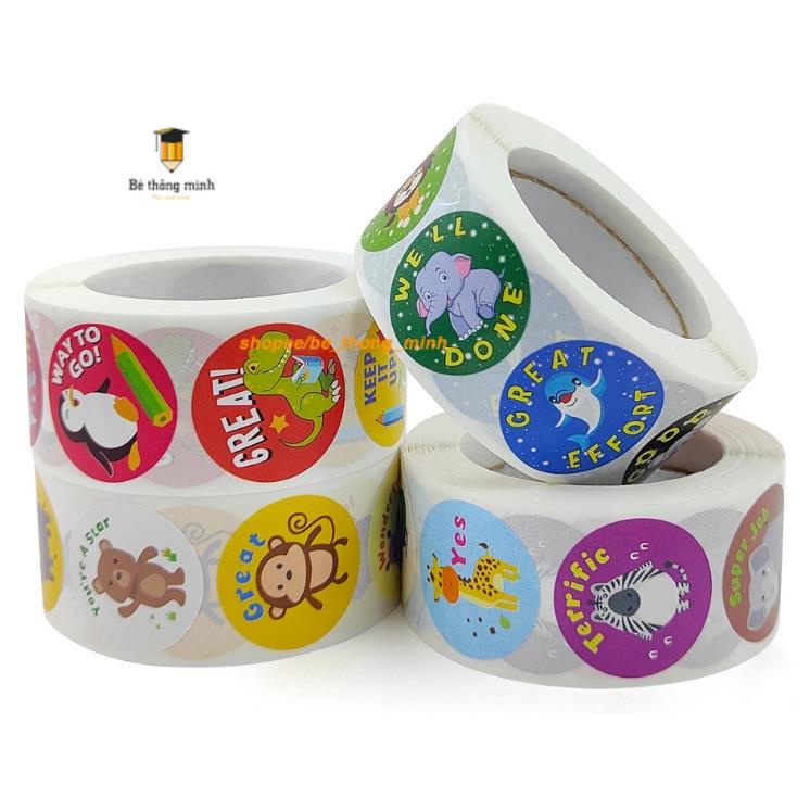 Cuộn Sticker 500 hình dán dễ thương khen thưởng học sinh cho bé