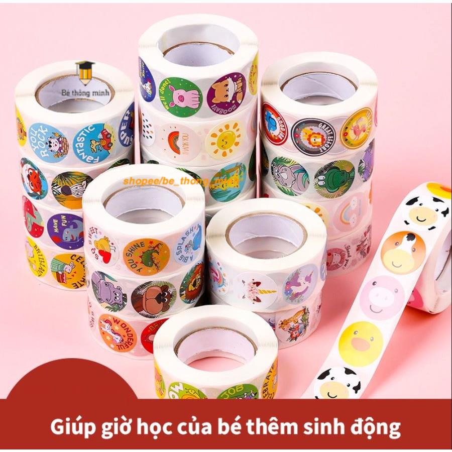 Cuộn Sticker 500 hình dán dễ thương khen thưởng học sinh cho bé