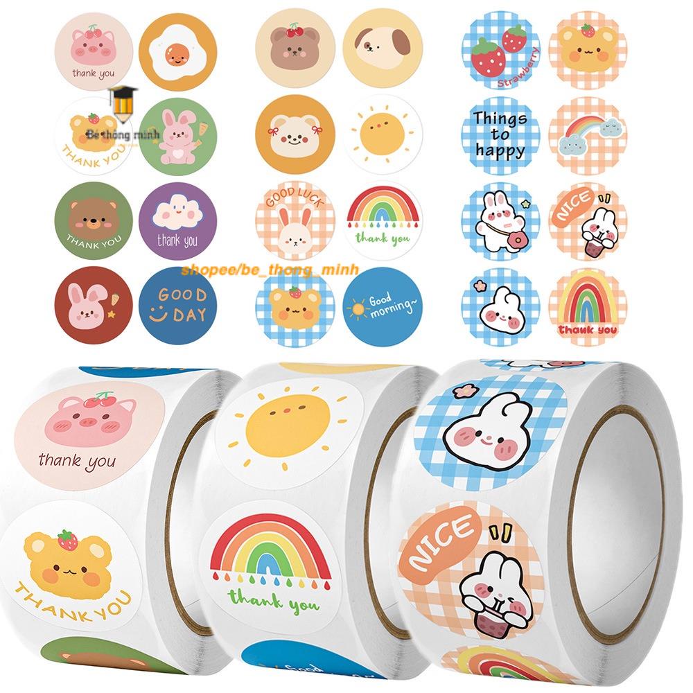 Cuộn Sticker 500 hình dán dễ thương khen thưởng học sinh cho bé