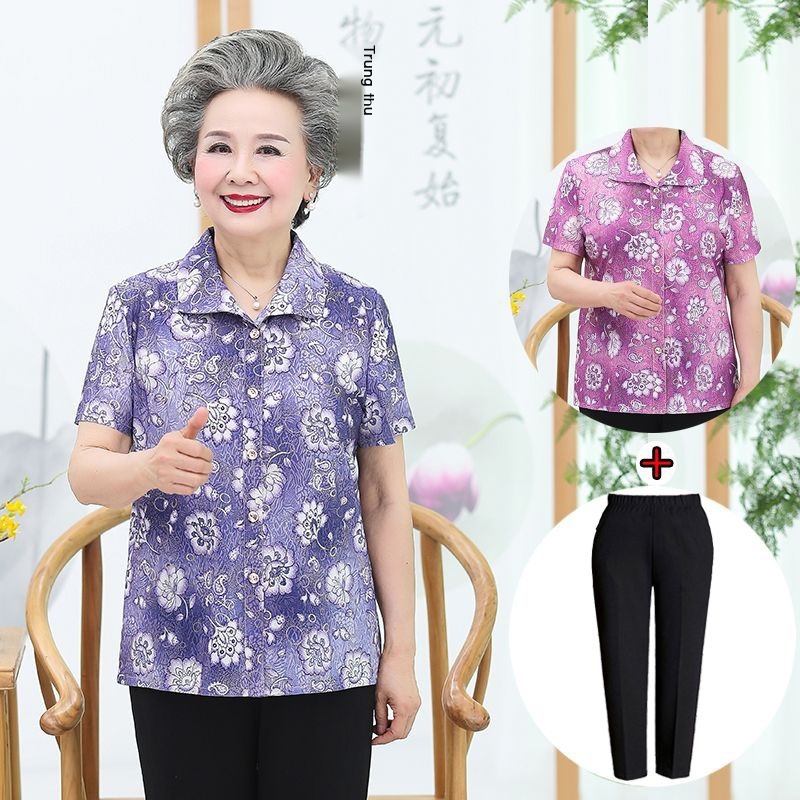 Áo sơ mi mùa hè cho phụ nữ trung niên và cao tuổi 60-70-80 tuổi, áo bà ba