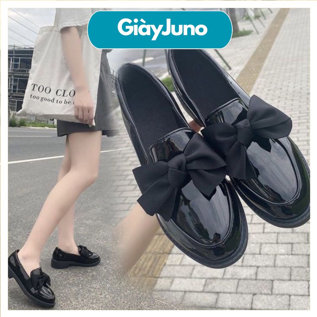 Giày Đốc Nữ Hoa Nơ Cách Điệu Da Bóng, Da Lì đế 3cm Giày Doctor